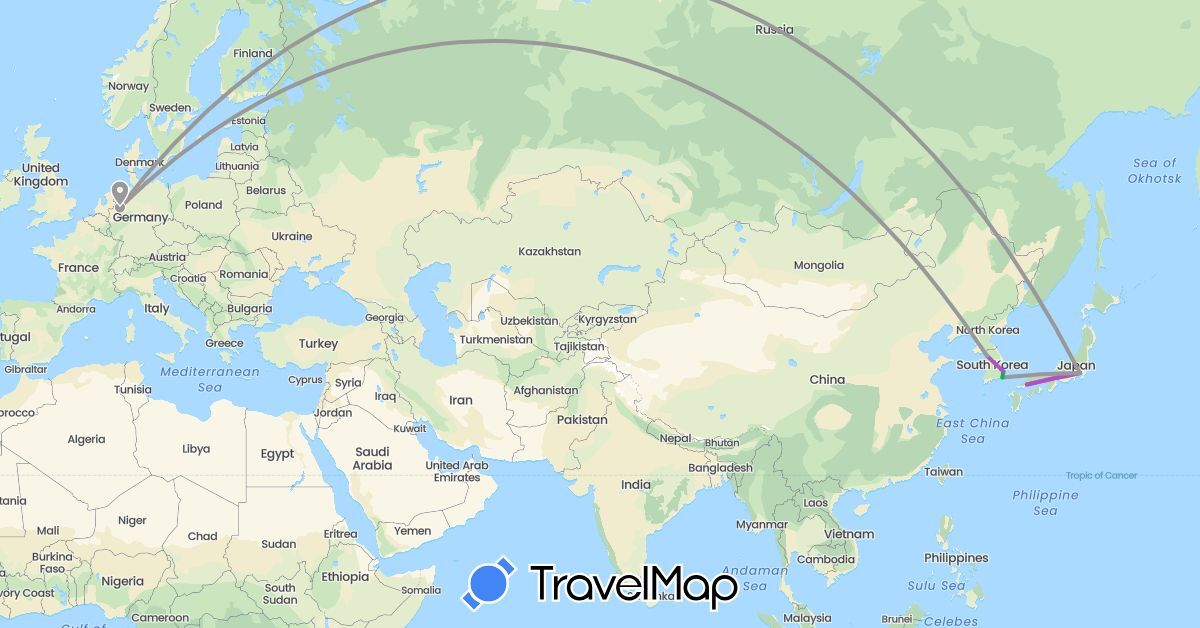 TravelMap itinerary: bus, plane, train in Germany, Japan, South Korea (Asia, Europe)